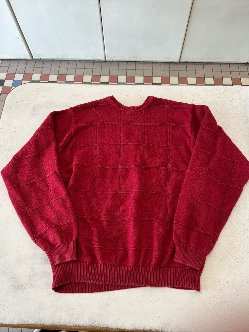 Izod Red Crewneck Grid-Pattern Sweater